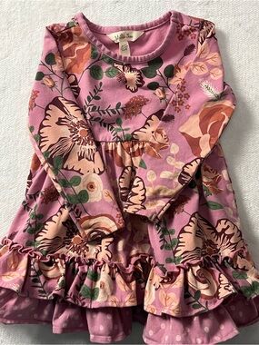 Matilda Jane Just Imagine Odette Dress 12-18M Pink Floral Ruffle Twirl Cottage